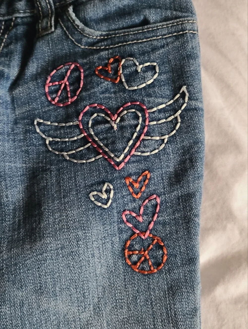 Old Navy Light Blue Skinny Jeans with Embroidered Hearts